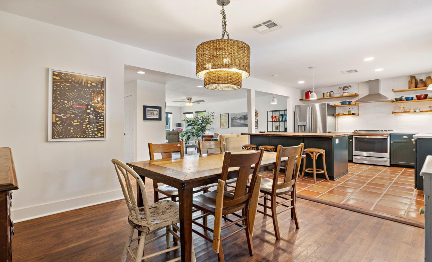 Dining room can accommodate an even larger dining table.