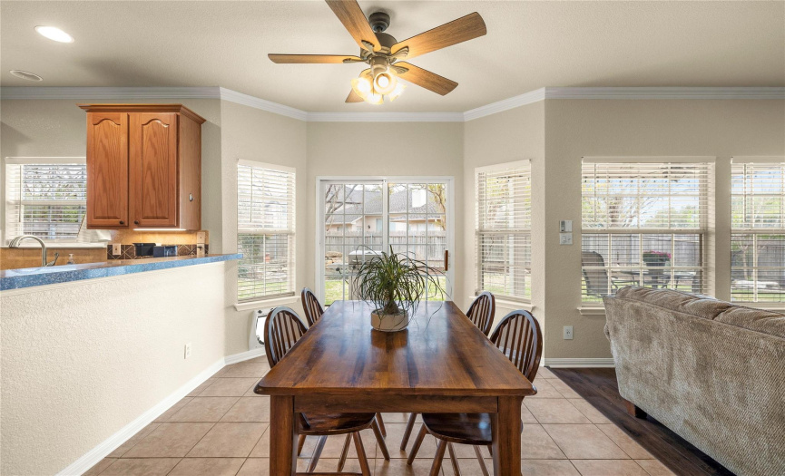 Relaxing view of the breakfast nook perfectly situated between the kitchen and family room