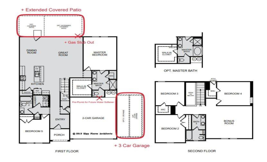Structural options added to 1724 Alana Falls include: 3-car garage, extended covered patio and horizontal stair railing