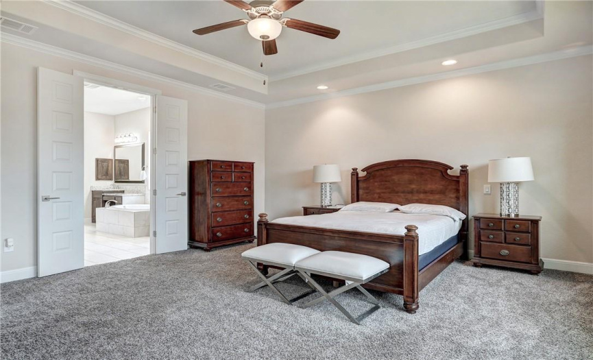 Large spacious primary bedroom with carpet