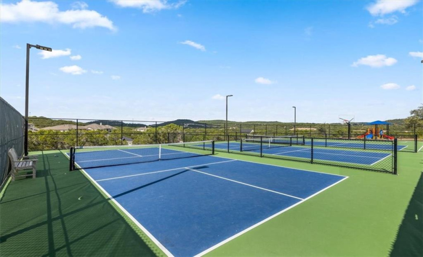 There are 2 locations of pickleball courts and basketball asl well. 2 playground areas and miles of trails in The Hollows